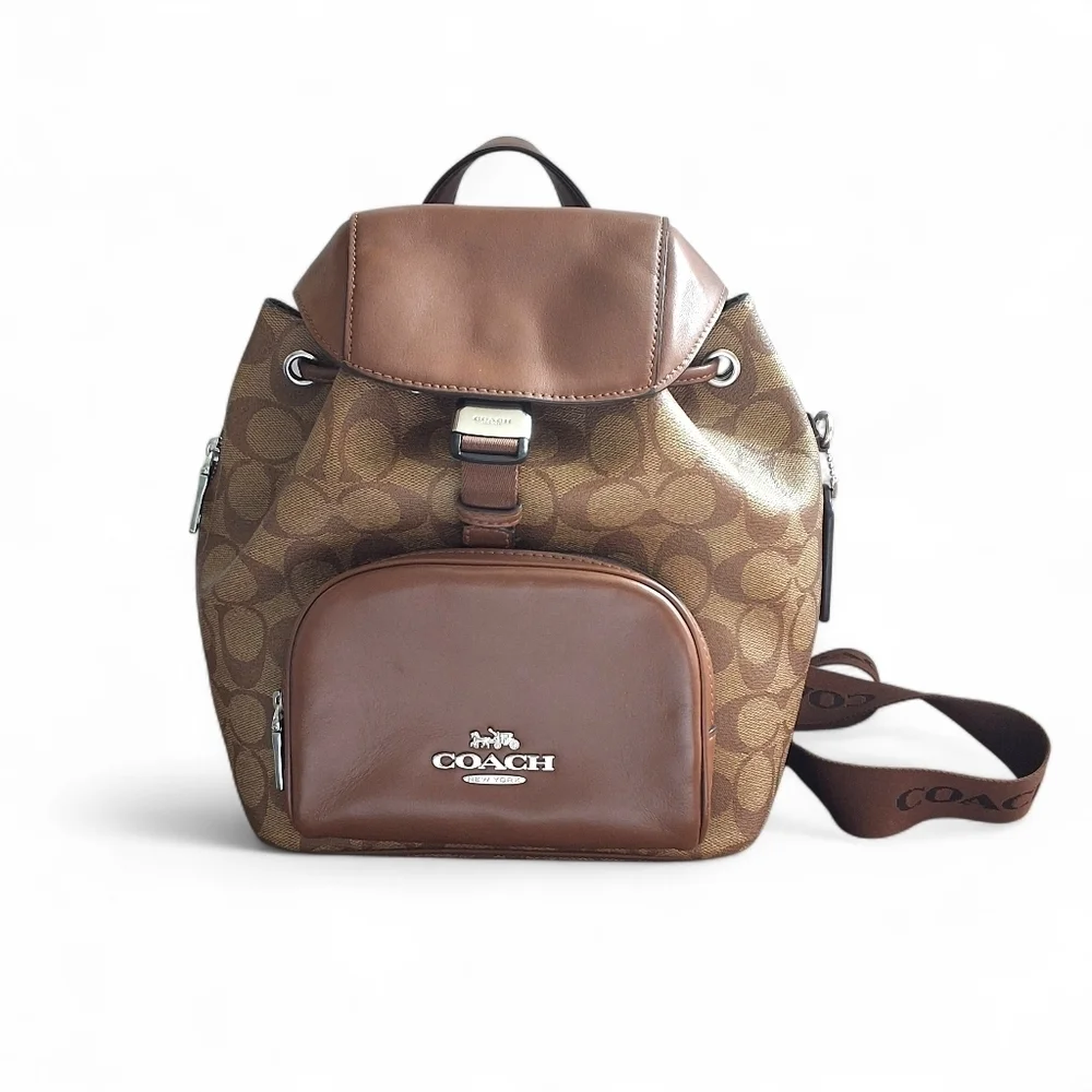 Coach Signature Sierra Drawstring Backpack Khaki/Saddle EUC